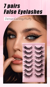 Close-up of 7 pairs fluffy false eyelashes set with curling dense effect for professional makeup