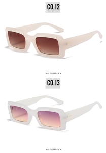 Retro square jelly sunglasses in beige and white with metallic rivet accents