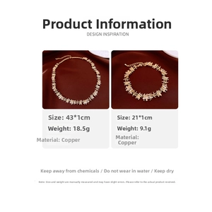 Detail view of irregular zircon rectangle link necklace and bracelet set in gold finish