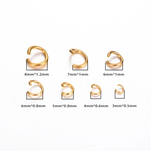 Multiple sizes of golden stainless steel open jump rings for DIY jewelry making