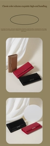 Detailed view of women's long wallets in black, burgundy and brown with metal buckles