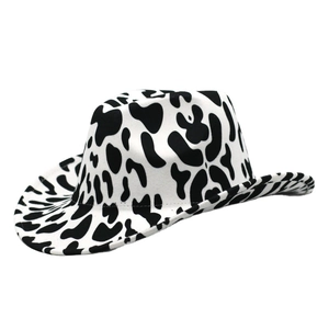 Western Cowboy Hat Cow Print Leopard Pattern Wide Curved Brim Cotton Polyester Felt Fedora For Men Women Party Fashion