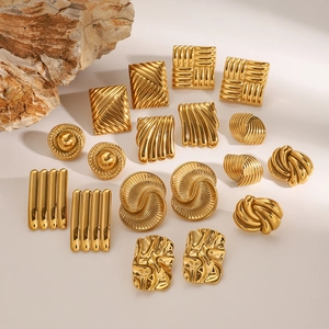 Assorted gold geometric stainless steel earrings with textured and hammered finishes