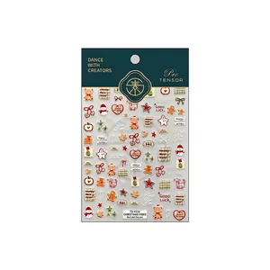 Stickers à ongles de Noël avec motifs d'ours et de flocons en relief 3D TS-4216
