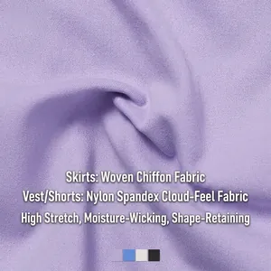 Lavender sports set featuring high-elasticity cloud-feel fabric and woven chiffon details