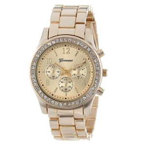 Men Business Fashion Analog Watch Alloy Steel Band Rhinestone Bezel Three Decorative Sub Dials Round Dial Quartz Style