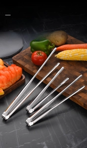 Three sizes of 304 stainless steel food tweezers with non-slip tips for BBQ and cooking