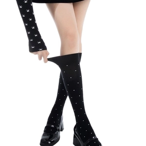 Retro JK style black polka dot calf socks and matching arm warmers set for women