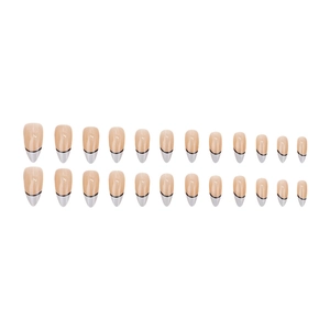 24-piece light blue French amber style press-on nails with elegant almond shape