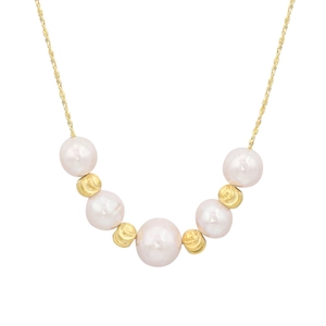 Delicate S925 silver necklace with white freshwater pearls and textured gold beads