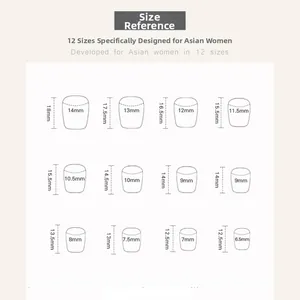 Size chart showing 12 different dimensions for short trapezoidal press-on nails