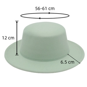 Chapeau en feutre vert menthe à bord large avec dimensions 56-61cm de tour et 12cm de haut