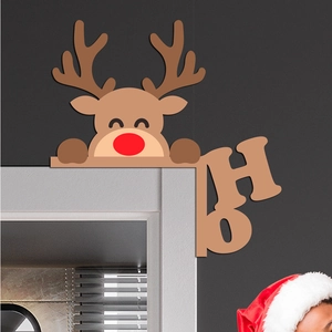 Christmas wooden door corner decoration, cute reindeer and letter sign holiday home wall decor.