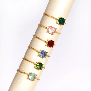 Detail of adjustable chain rings with six colors of round-cut colorful zircons
