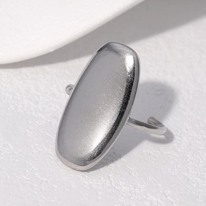 Minimalist silver stainless steel open ring with large oval geometric flat surface