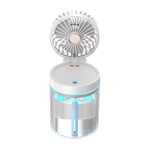 Ventilatore da tavolo bianco pieghevole con nebulizzatore e serbatoio d'acqua