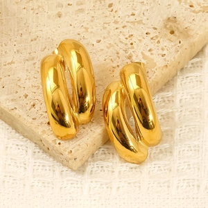 Chunky Hoop Earrings 18K Gold Plated 304 Stainless Steel Waterproof Hypoallergenic Double Loop Geometric C Shape For Women