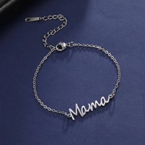 Silver stainless steel Mama letter pendant bracelet with adjustable chain and lobster clasp