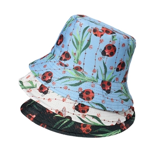 Polyester Reversible Bucket Hat Sun Protection Printed Ladybug Pineapple Cactus Mushroom Pattern Outdoor Casual For Women Men