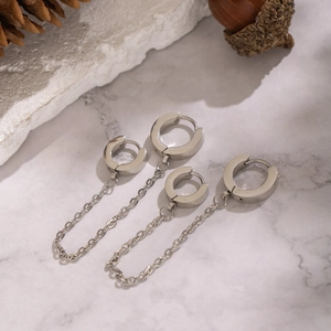 Ensemble de boucles d'oreilles anneaux en acier inoxydable avec chaîne style punk