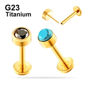 G23 Titanium Labret Stud Threadless Push Pin Flat Back Lip Piercing Ear Cartilage Earring Black Zirconia Turquoise Stone
