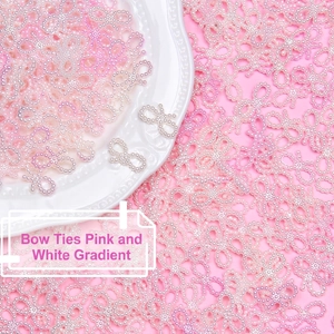 Detailed view of pink-white gradient bowknot pearl patches for DIY craft accessories
