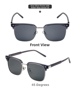 Detail view of semi-rimless polarized sunglasses C8 in grey silver frame with green lenses