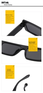 Detailsicht der quadratischen Sonnenbrille mit verstärkten Scharnieren und Bügeln
