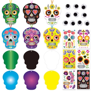 Halloween DIY Hanging Ornament Paper Skull Pumpkin Sticker Decoration For Kids Day Of The Dead Party Craft Activity