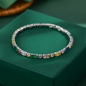 Rainbow tennis bracelet with colorful zircon stones in a silver plated chain setting