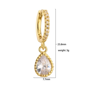 Gold-plated drop earrings with sparkling pear-shaped zircon and huggie hoop closure