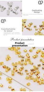 Detailed view of 18K gold and silver plated crimp beads for DIY jewelry making