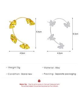 Detailed size specifications for alloy butterfly ear cuffs with precise measurements