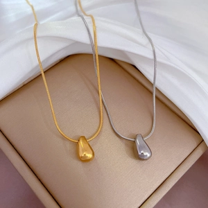 Water Drop Pendant Necklace Titanium Steel Minimalist Gold Silver Plated Snake Bone Chain Elegant Jewelry For Women