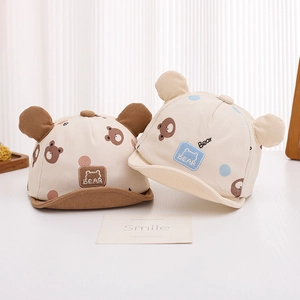 Baby Baseball Cap Corduroy Soft Brim 3D Bear Ears Polka Dot Print Warm Windproof Autumn Hat For Infants Toddlers