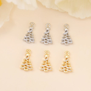Silver and gold Christmas tree pendants with cubic zirconia for DIY jewelry making