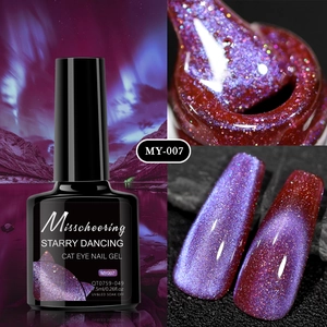Detailed view of Starry Dancing purple cat eye nail polish with UV LED soak off gel texture