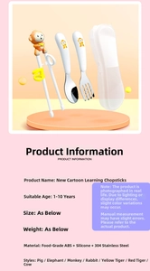 Detail of 304 stainless steel kids cutlery set with cartoon training chopsticks and spoon