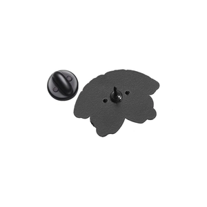 Detail view of the matte black pin backboard and rubber clutch for enamel pins