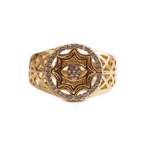 Adjustable golden hollow ring with zircon star pattern and geometric ethnic design