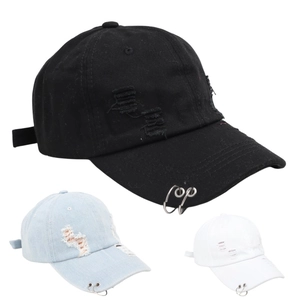 Distressed Baseball Cap Gewaschene Baumwolle Denim Streetwear Hip Hop Metallring Verstellbar Weiches Top Sonnenhut Unisex