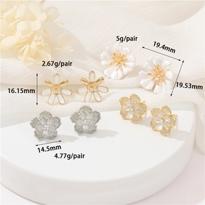 Detailed size and weight specs for camellia and daisy earrings with 14k gold finish