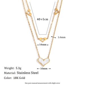Double-layered 18K gold plated stainless steel necklace with heart shell pendants