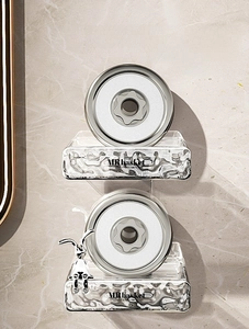 Detail of wall-mounted double-layer acrylic soap rack with water ripple pattern