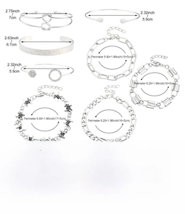 Detaillierte Tabelle mit Größen und Spezifikationen des böhmischen Armband-Sets
