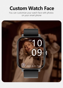 Close-up of smart watch custom watch face feature with black silicone strap