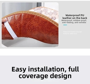 Waterproof PU leather backing of toilet seat cover with water droplets and elastic straps