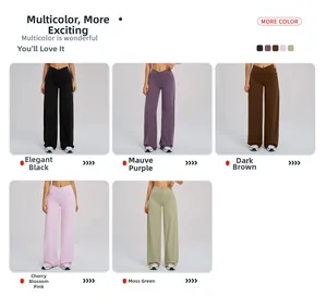 Détail du pantalon de yoga taille haute en V en cinq couleurs dont vert et rose