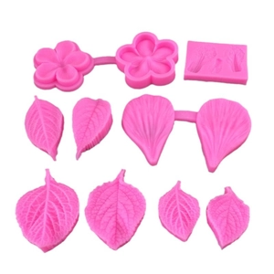 Pink silicone mold set of 11 pieces for fondant flower and leaf texture modeling