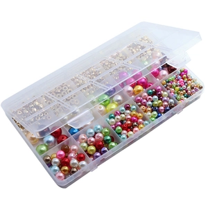 Detailed view of DIY jewelry making kit with colorful round ABS pearl beads in a storage box